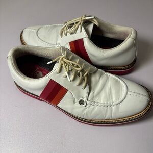 G Fore Gallivanted Men’s Golf Shoes White/Pink Side Stripe Leather US Size 9